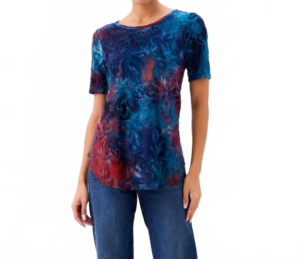 NEW KAREN KANE short sleeve burnout shirttail top in navy with red